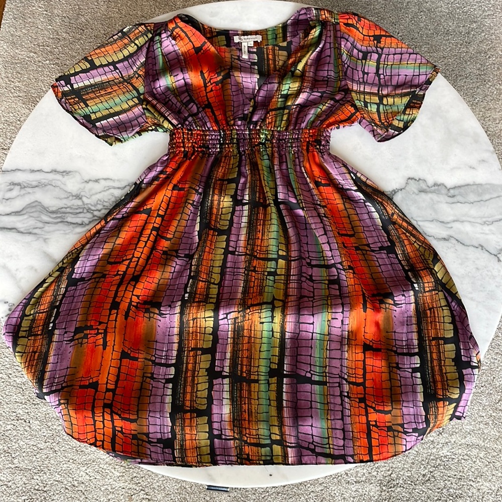 BCBGeneration Multicolor Grid Print Dress in Orange, Purple, Green